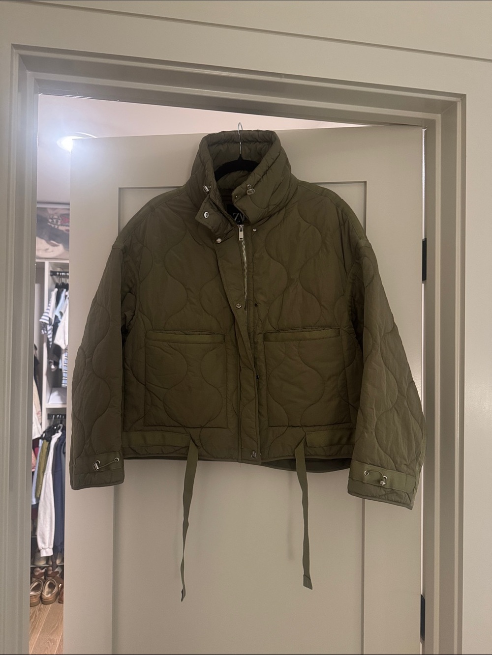 Zara Olive Quilted Short Puffer Jacket